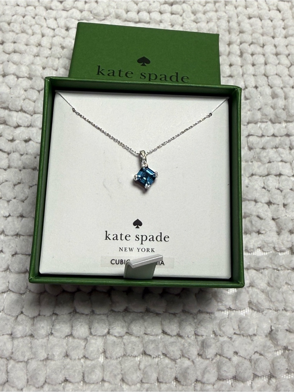 Kate Spade Dazzle Light Sapphire CZ Pendant Necklace Silver Tone NIB